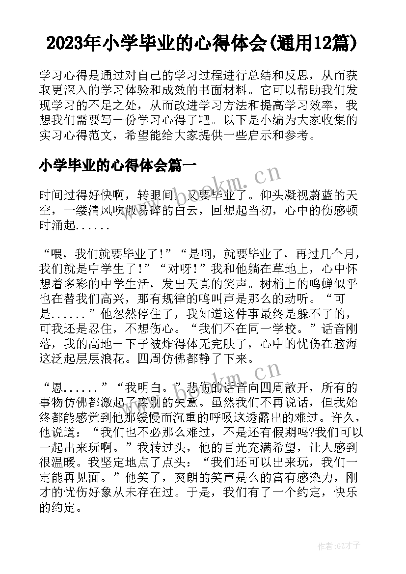 2023年小学毕业的心得体会(通用12篇)