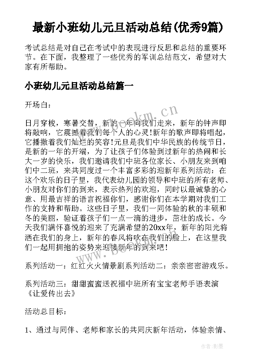 最新小班幼儿元旦活动总结(优秀9篇)