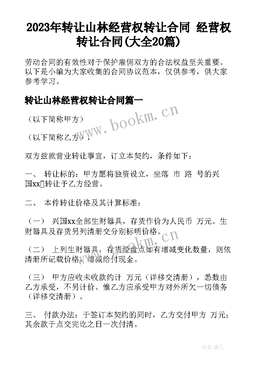 2023年转让山林经营权转让合同 经营权转让合同(大全20篇)