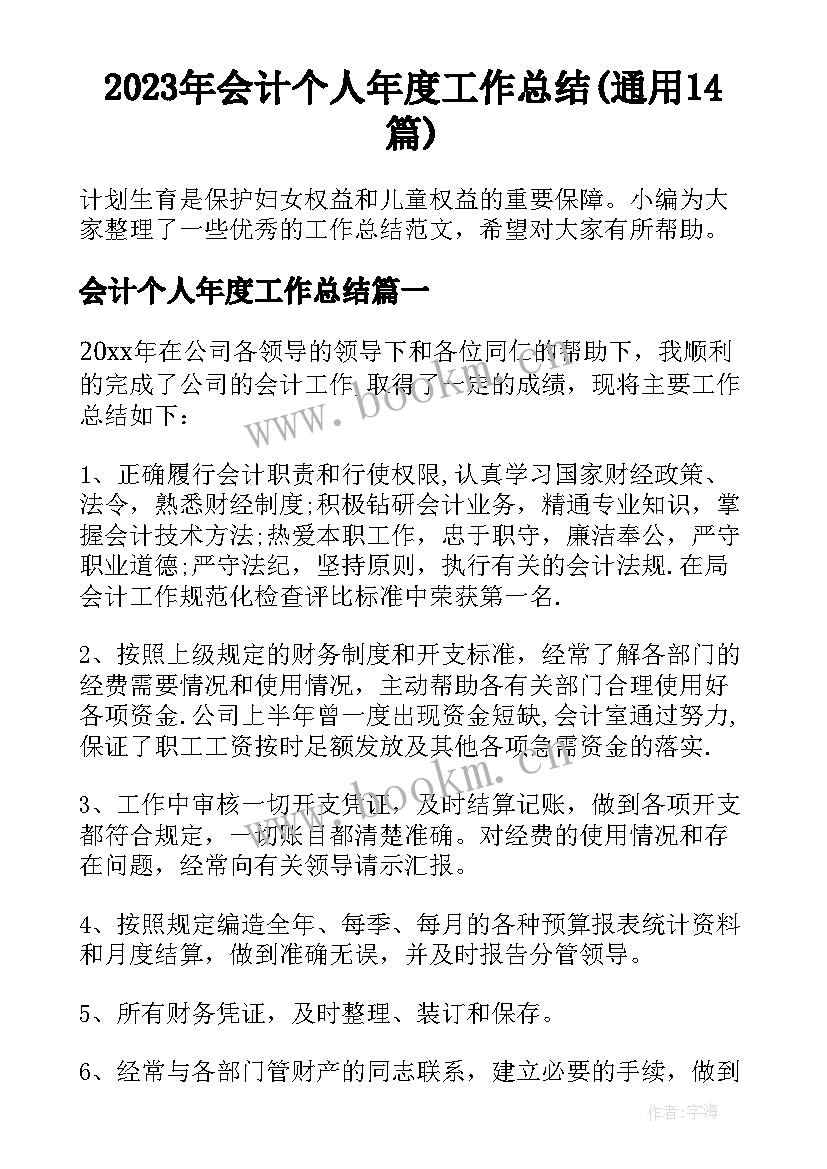 2023年会计个人年度工作总结(通用14篇)