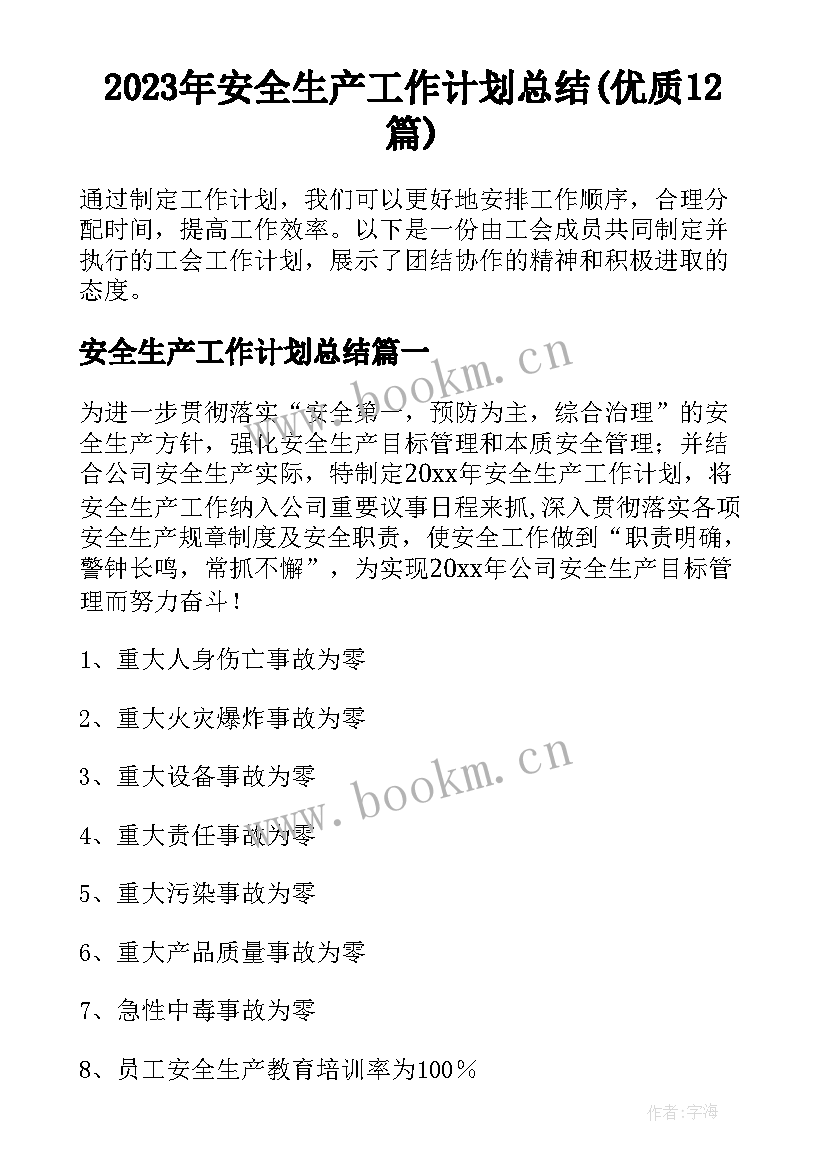 2023年安全生产工作计划总结(优质12篇)