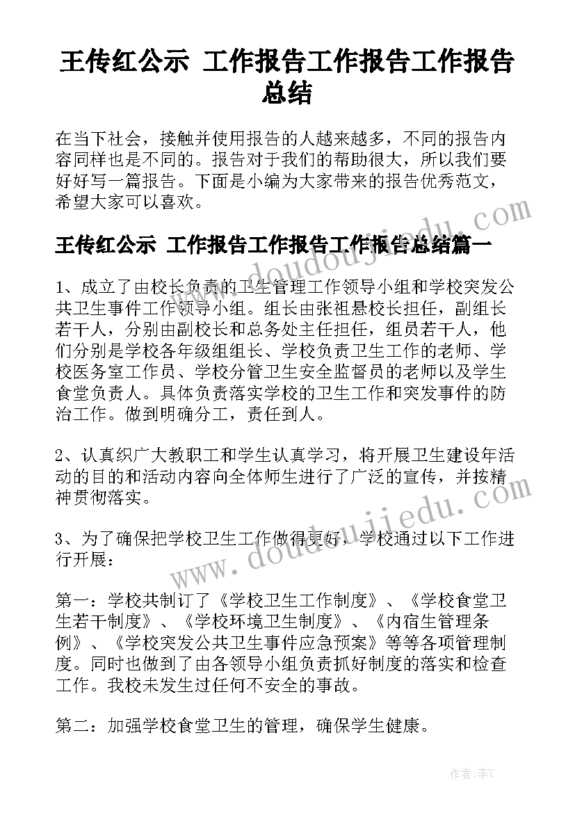 王传红公示 工作报告工作报告工作报告总结