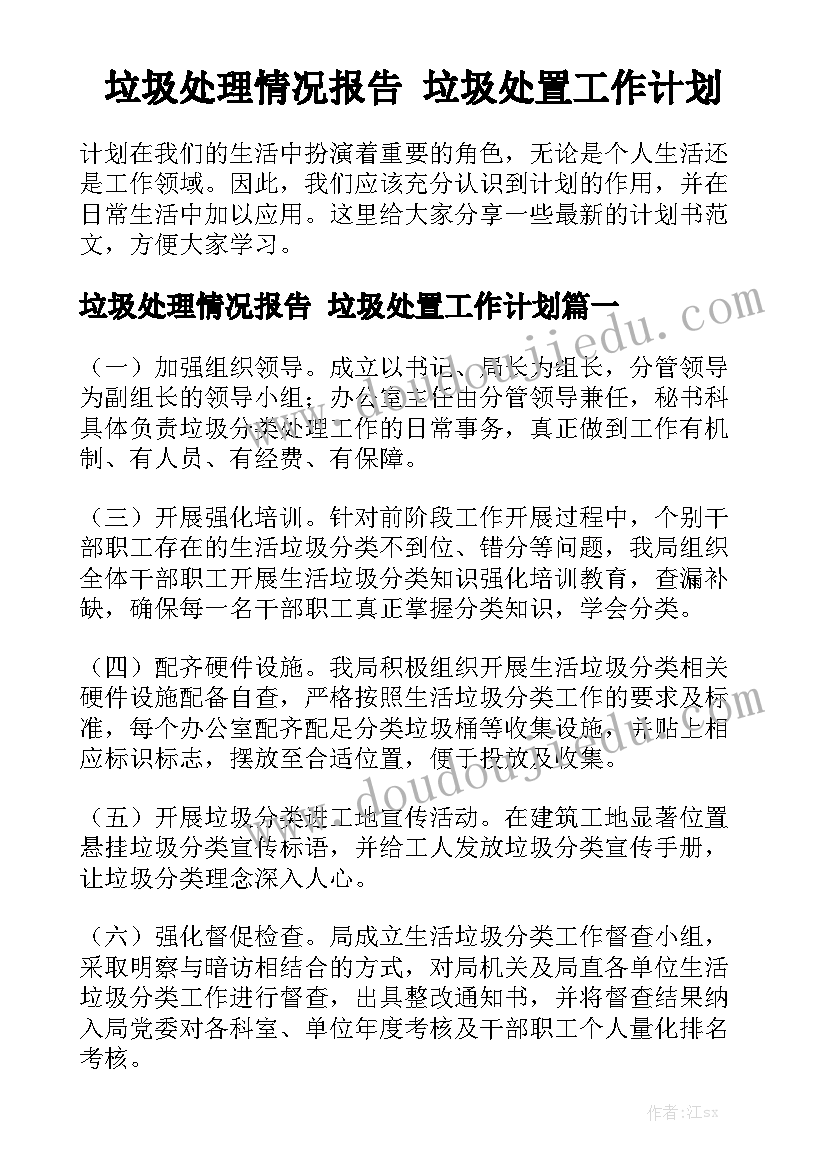 垃圾处理情况报告 垃圾处置工作计划