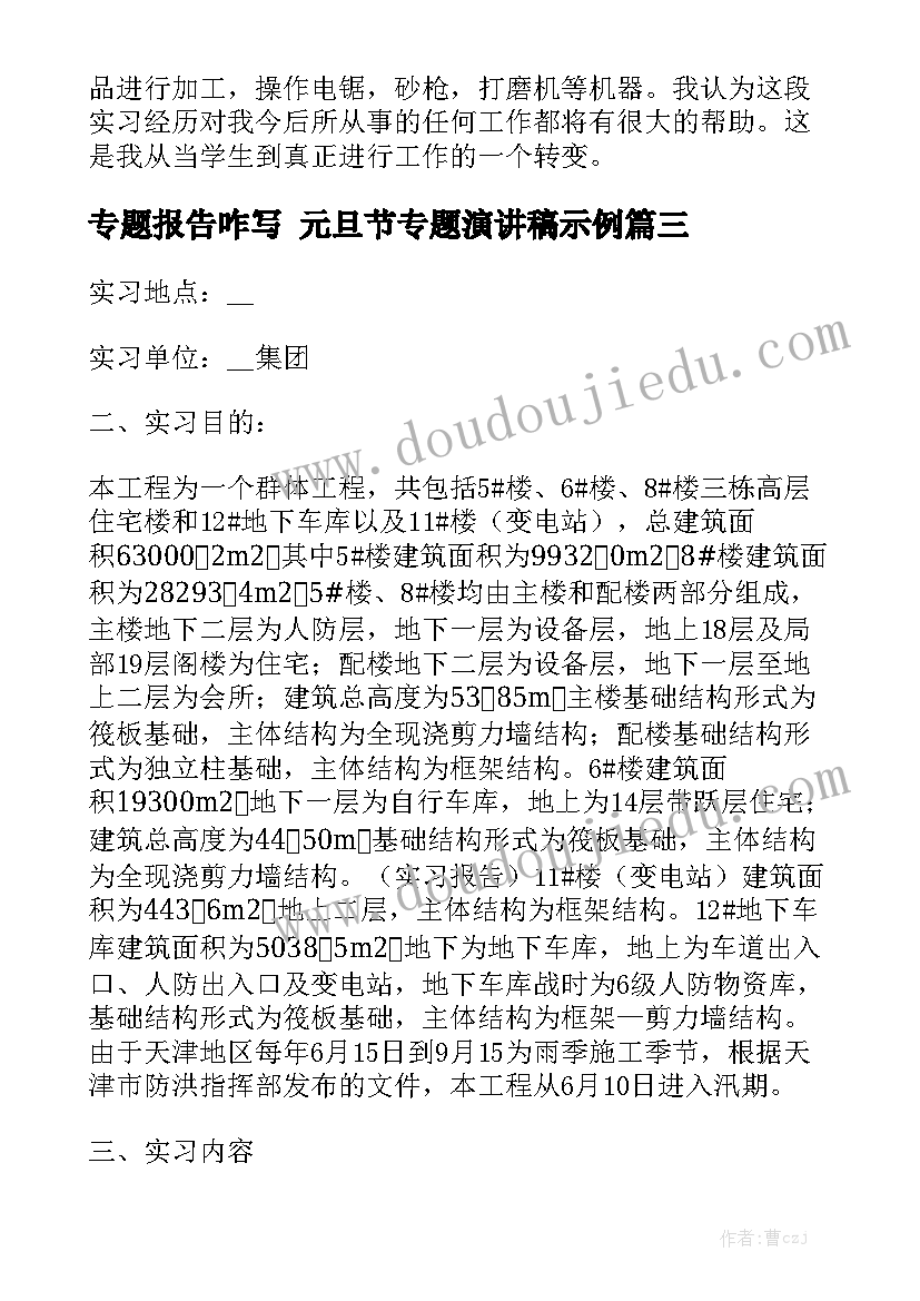 专题报告咋写 元旦节专题演讲稿示例