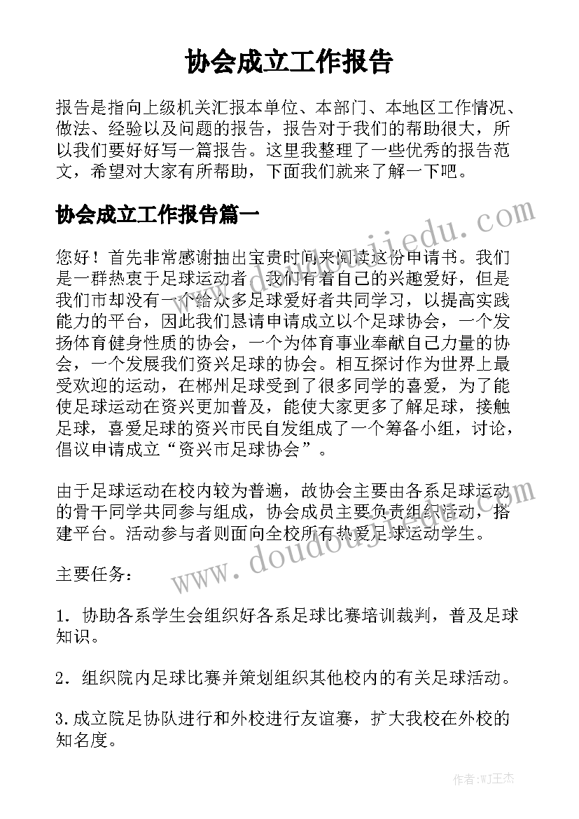 协会成立工作报告