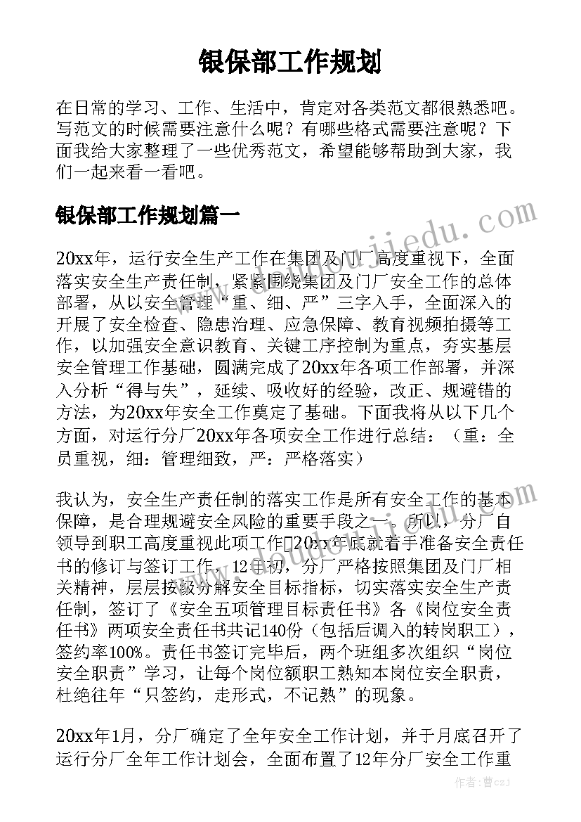 银保部工作规划