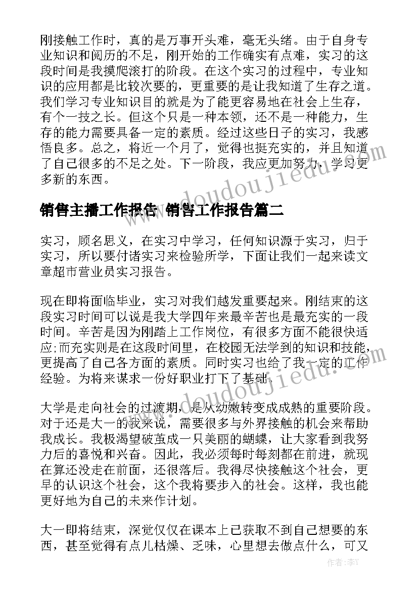 销售主播工作报告 销售工作报告