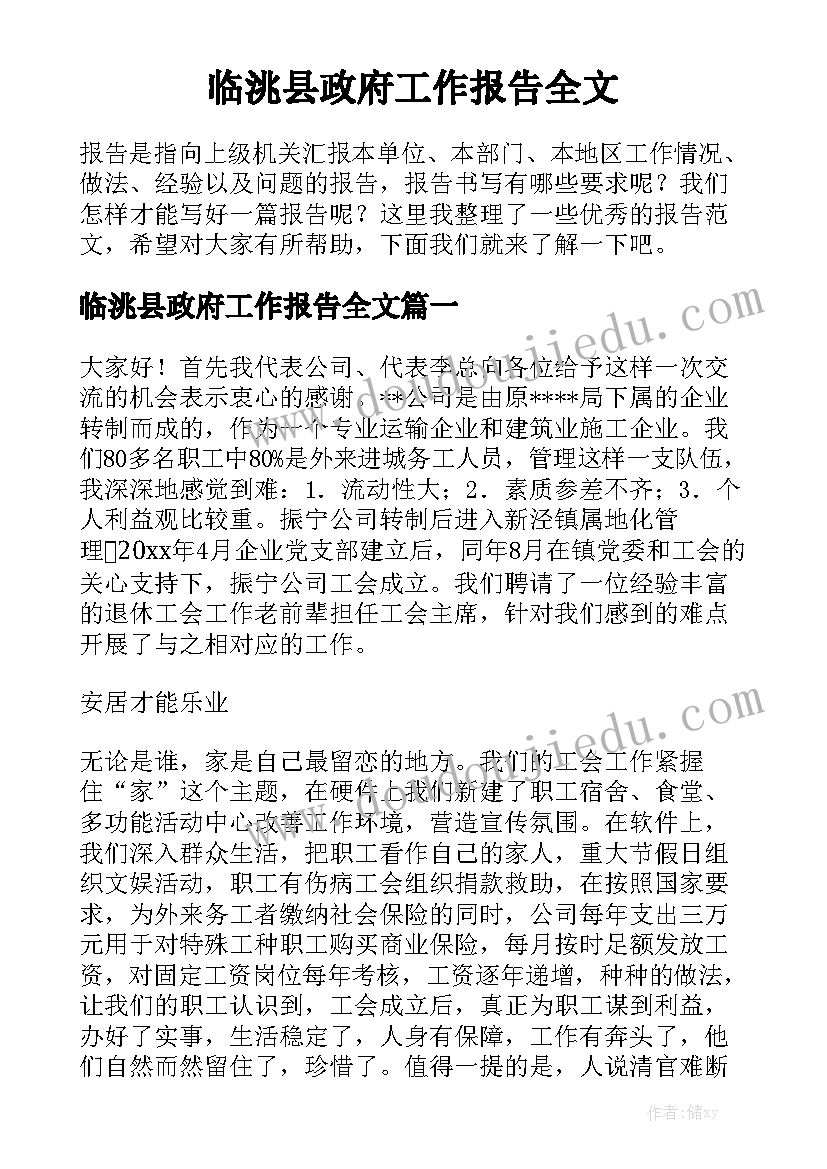 临洮县政府工作报告全文