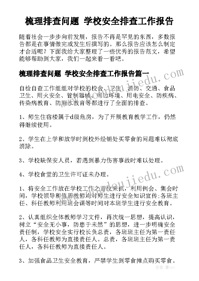 梳理排查问题 学校安全排查工作报告