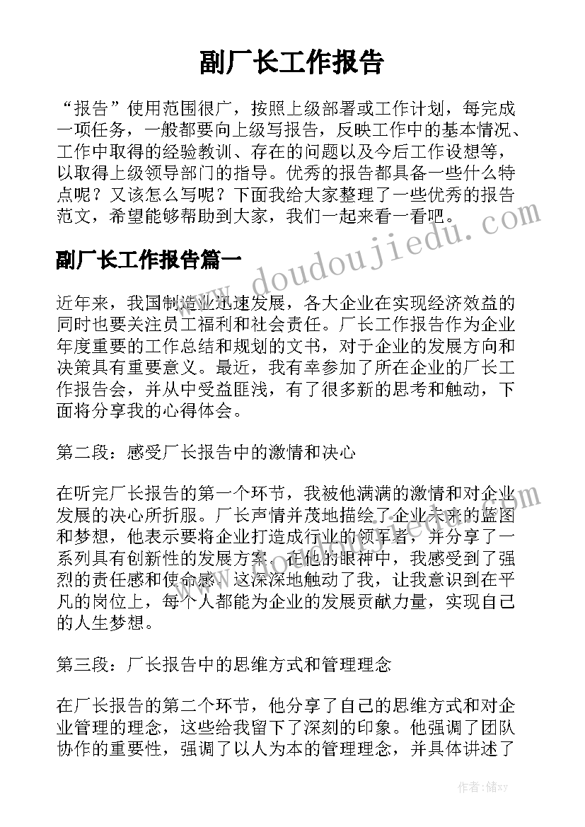 副厂长工作报告