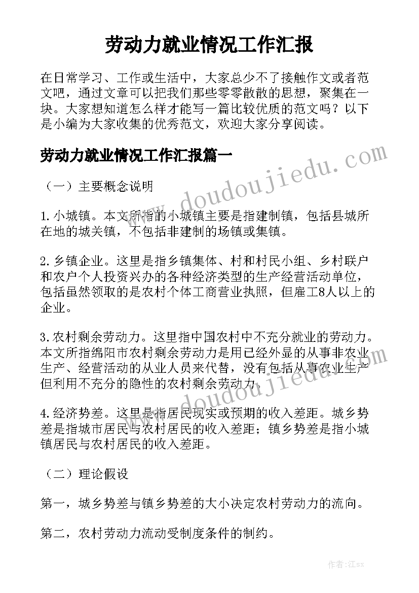 劳动力就业情况工作汇报