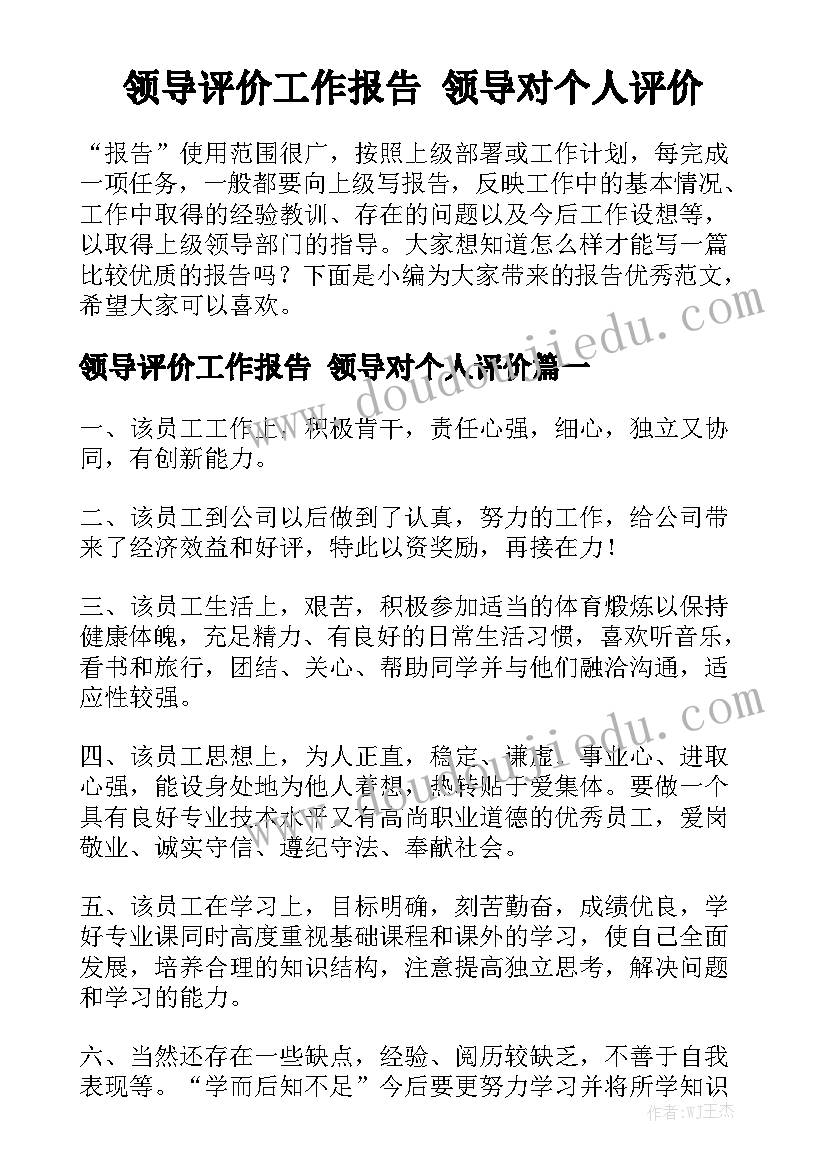 领导评价工作报告 领导对个人评价