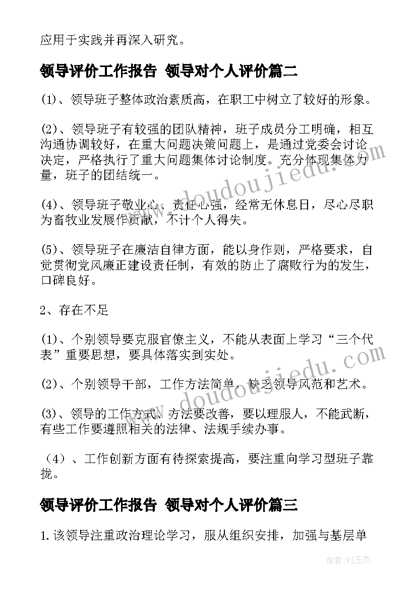 领导评价工作报告 领导对个人评价