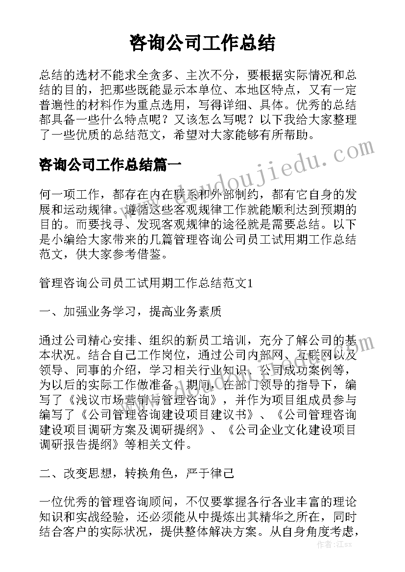 咨询公司工作总结