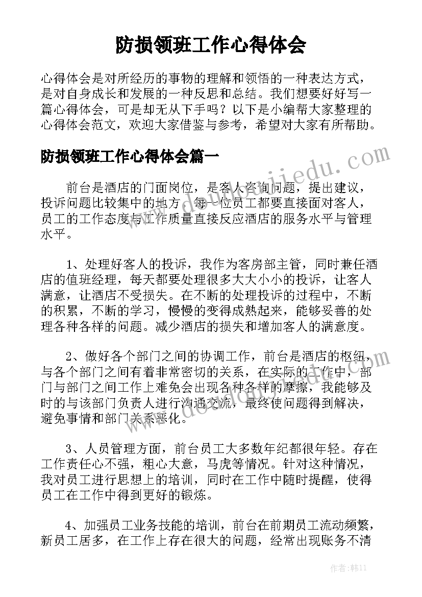 防损领班工作心得体会