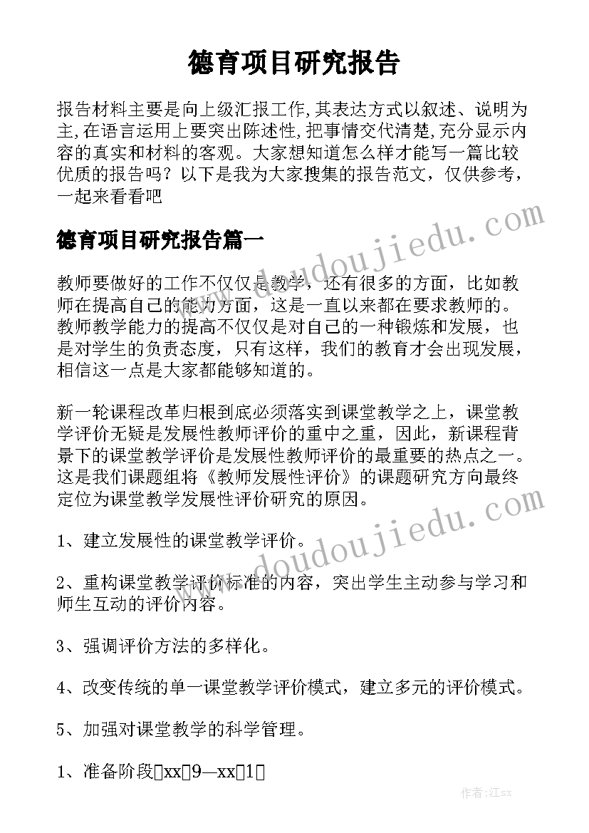 德育项目研究报告