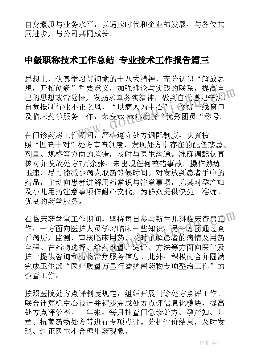 中级职称技术工作总结 专业技术工作报告