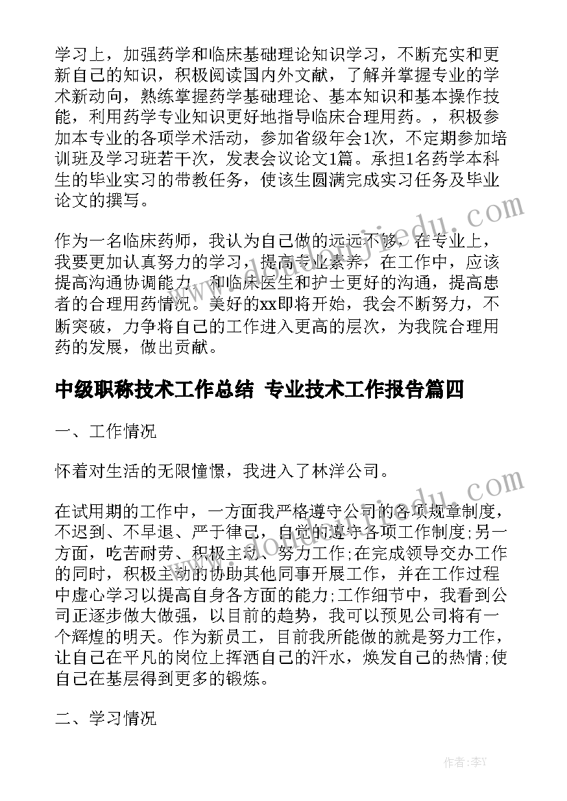 中级职称技术工作总结 专业技术工作报告