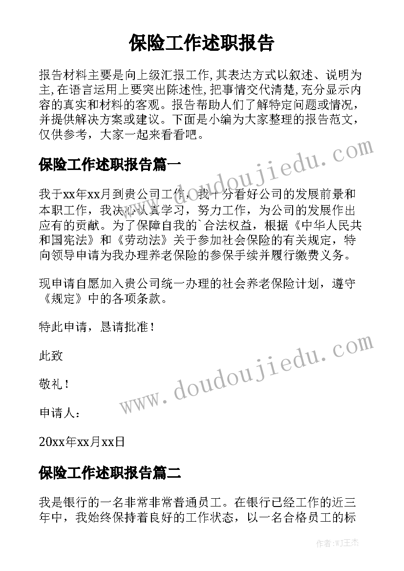 保险工作述职报告