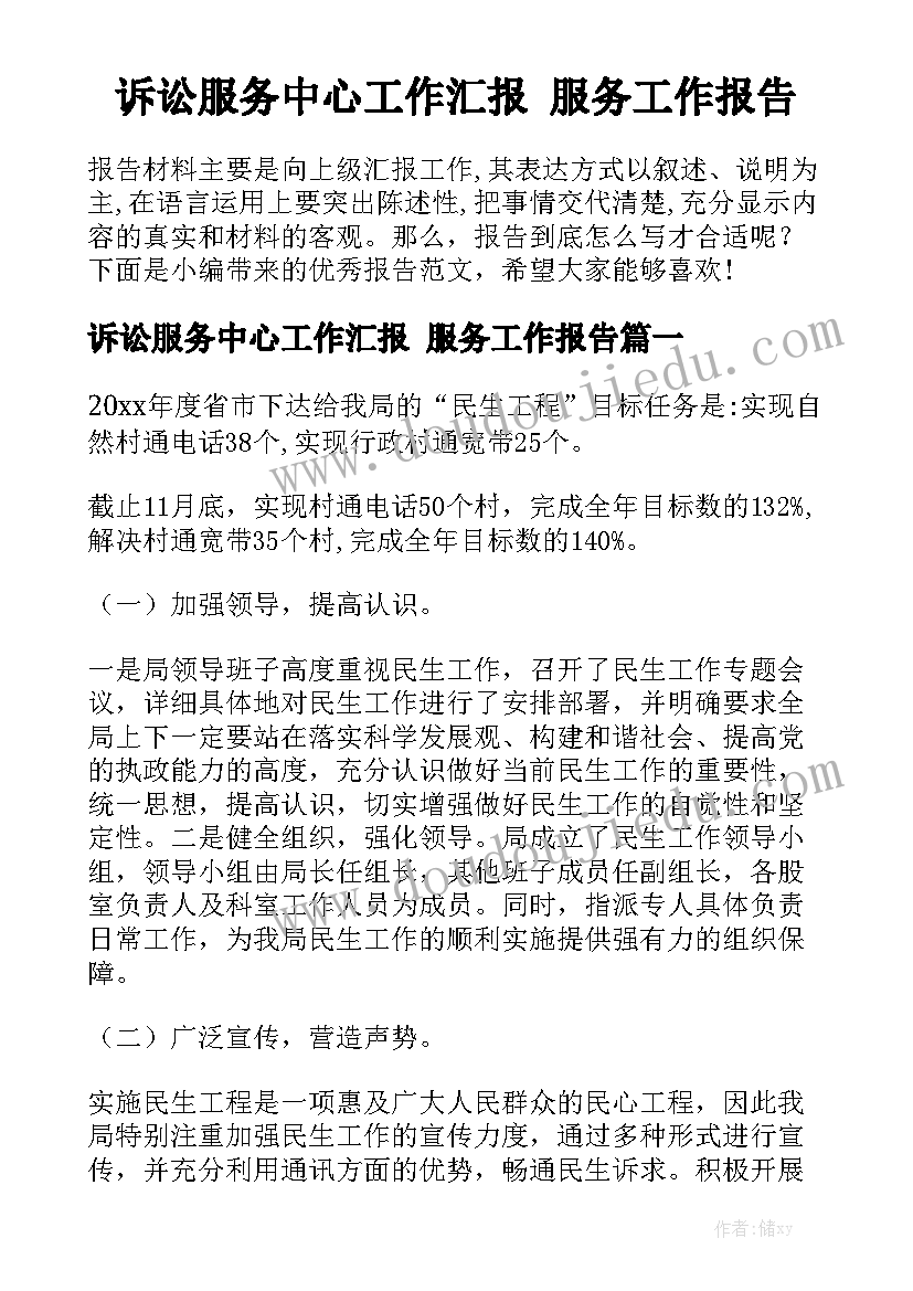 诉讼服务中心工作汇报 服务工作报告