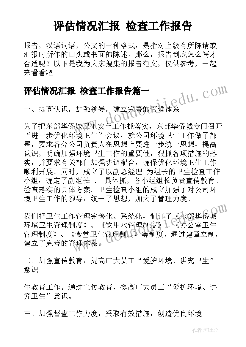 评估情况汇报 检查工作报告