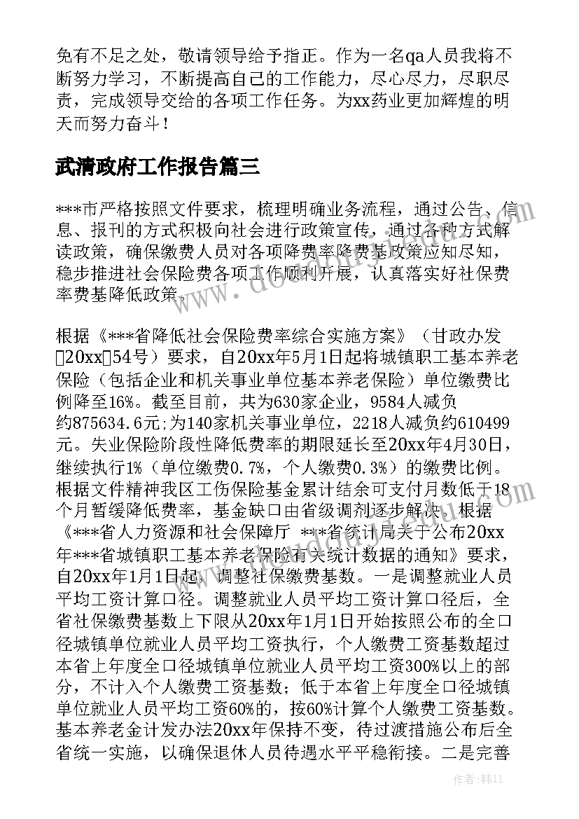 武清政府工作报告