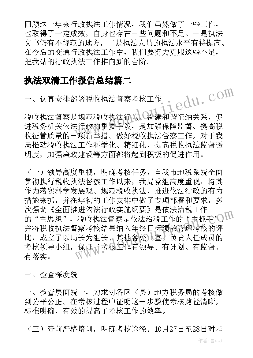 执法双清工作报告总结