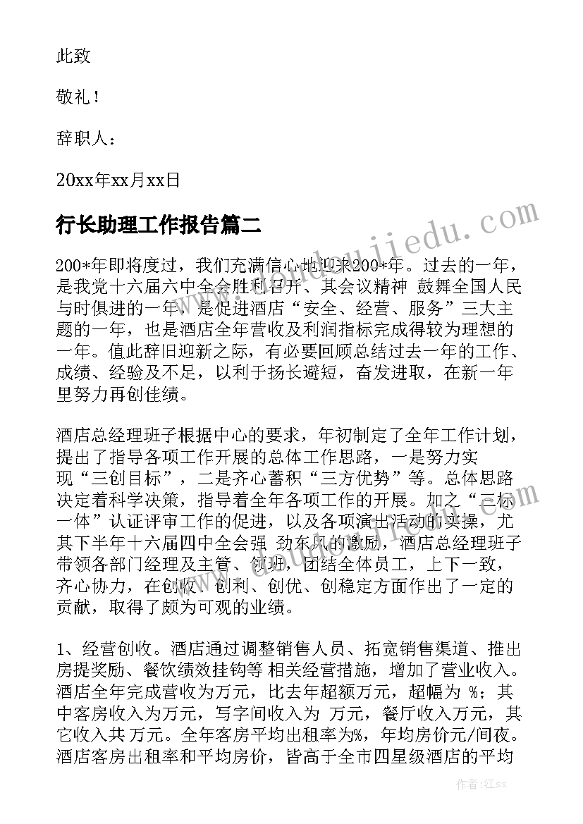 行长助理工作报告