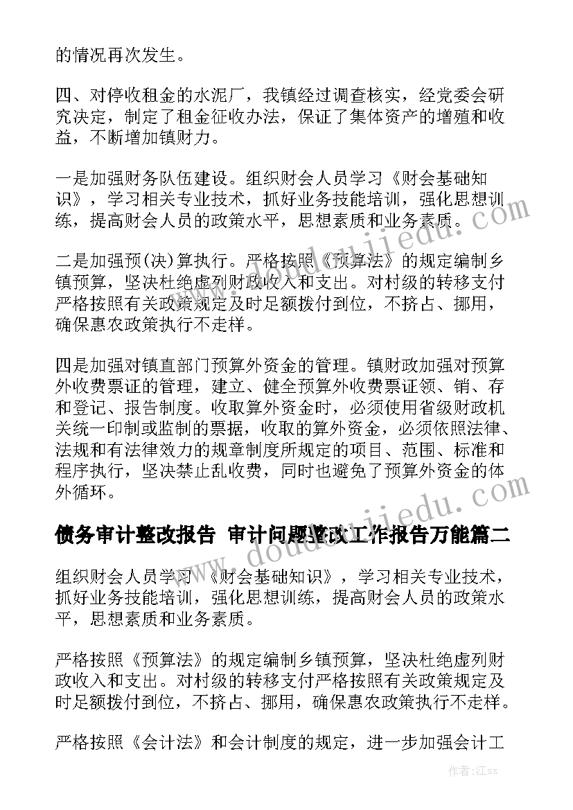 债务审计整改报告 审计问题整改工作报告万能