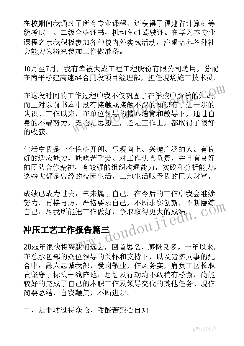 冲压工艺工作报告