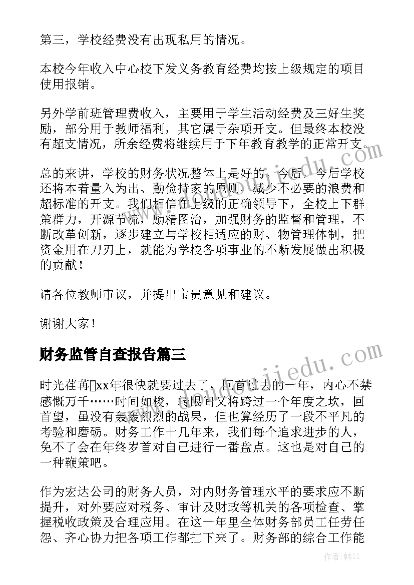 财务监管自查报告