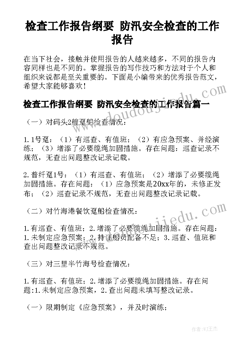 检查工作报告纲要 防汛安全检查的工作报告