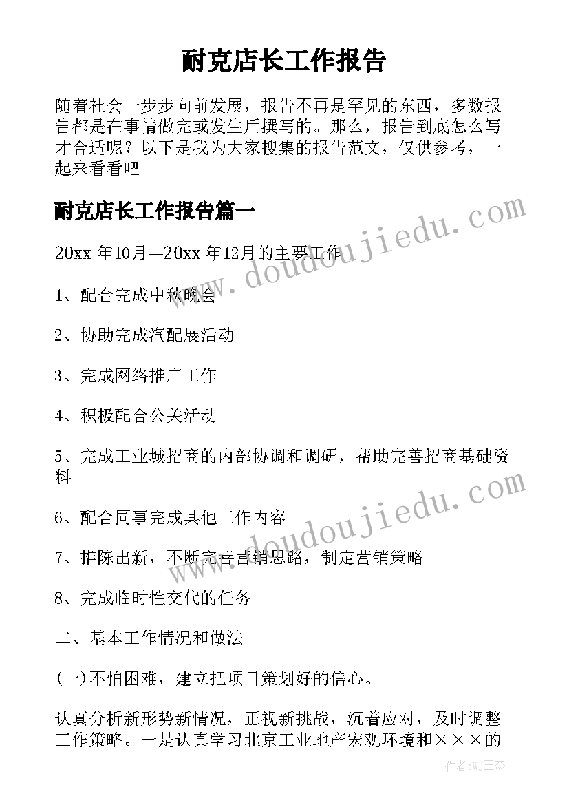 耐克店长工作报告