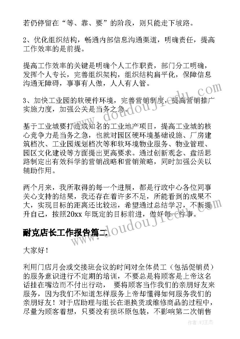 耐克店长工作报告