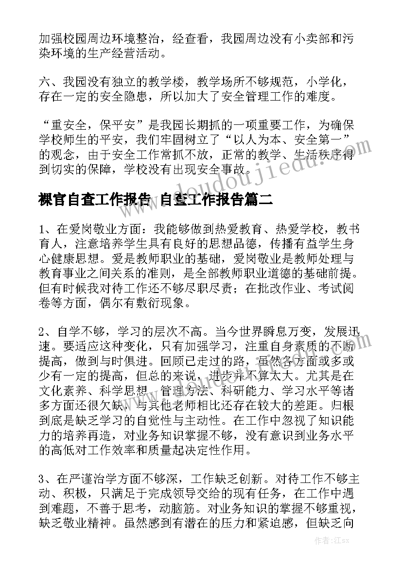 裸官自查工作报告 自查工作报告