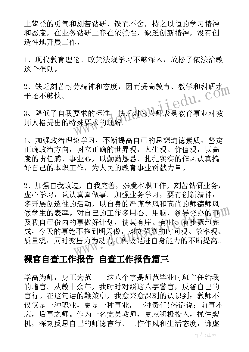 裸官自查工作报告 自查工作报告