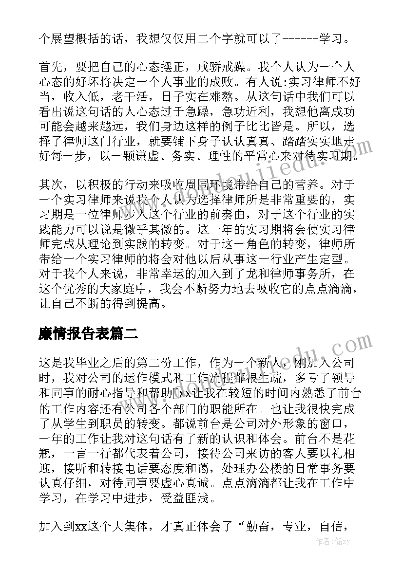 廉情报告表