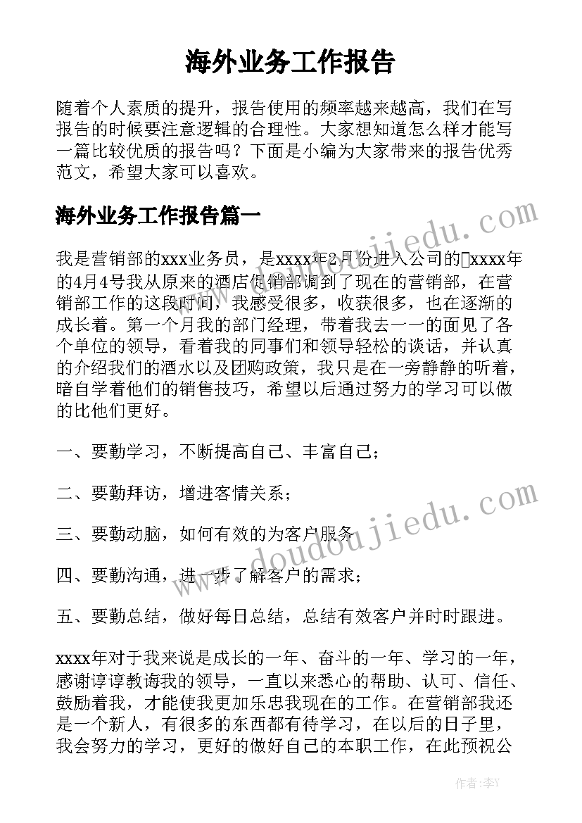 海外业务工作报告