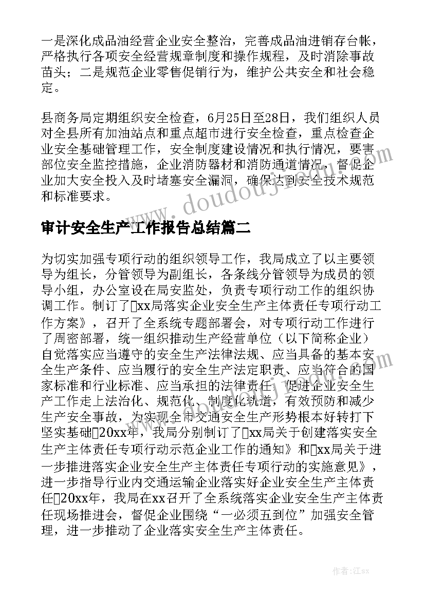 审计安全生产工作报告总结