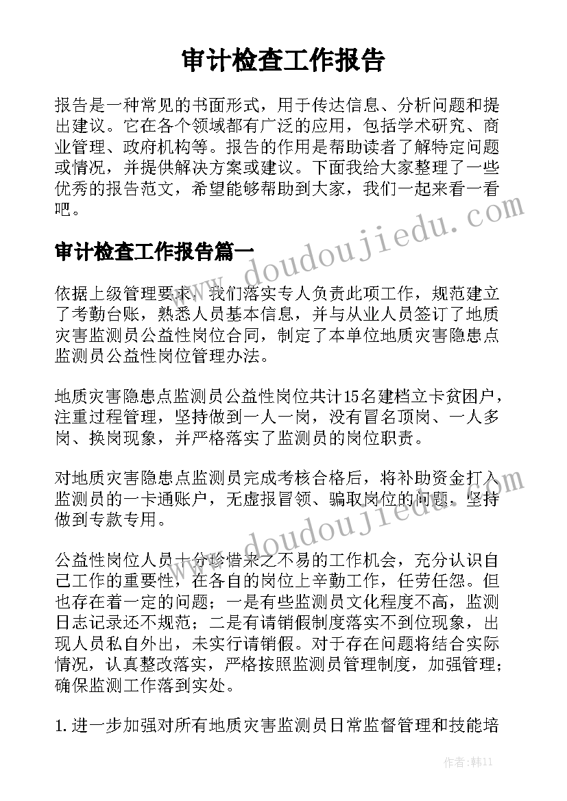 审计检查工作报告