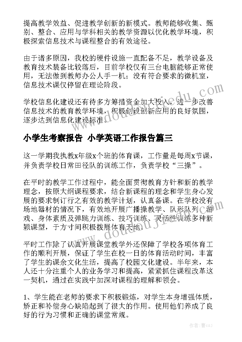 小学生考察报告 小学英语工作报告