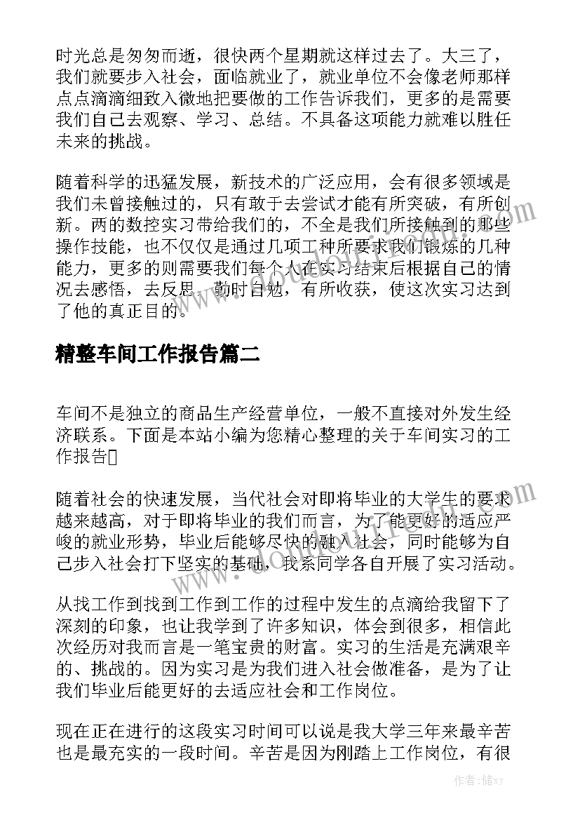 精整车间工作报告