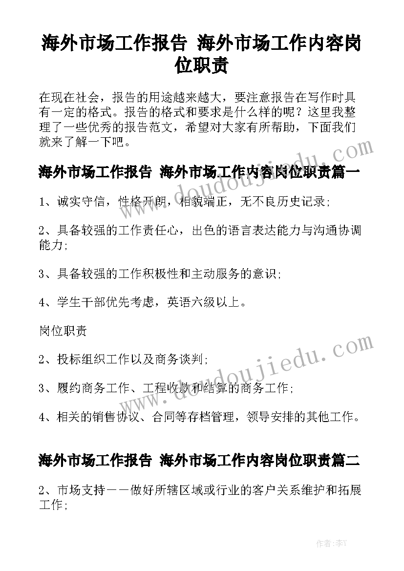 海外市场工作报告 海外市场工作内容岗位职责