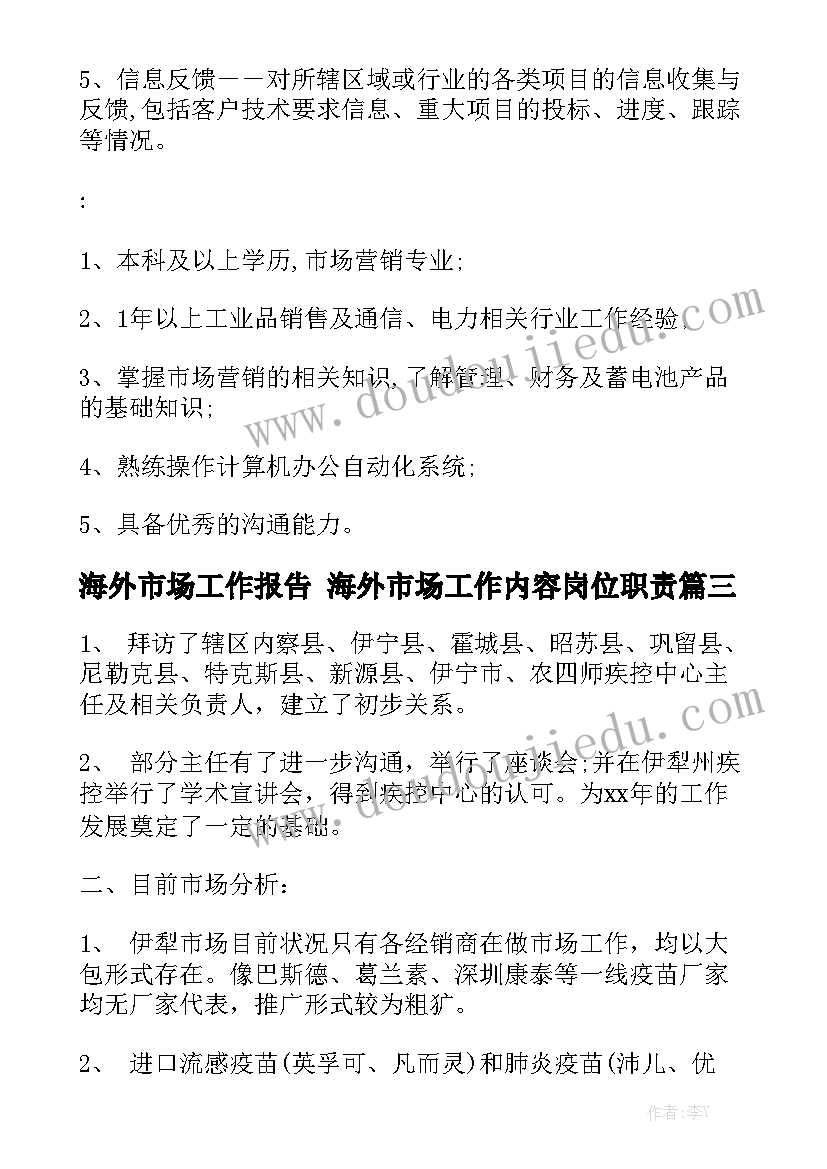 海外市场工作报告 海外市场工作内容岗位职责