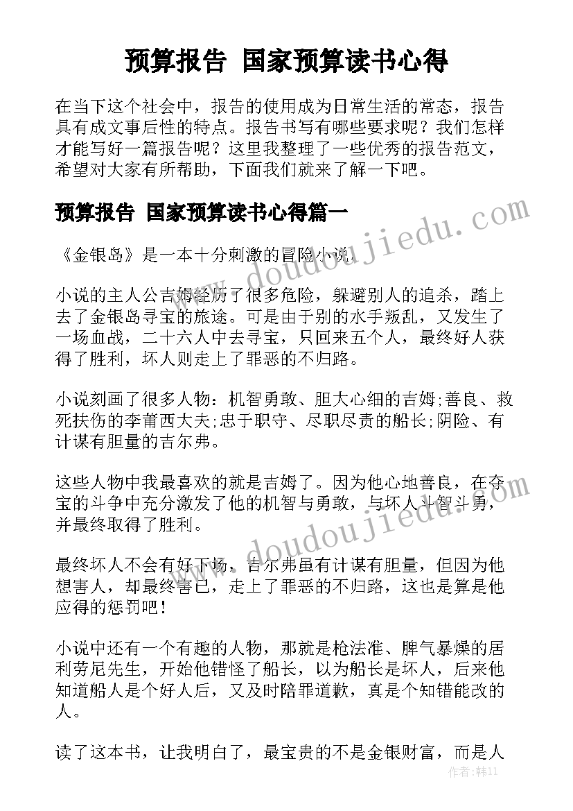 预算报告 国家预算读书心得