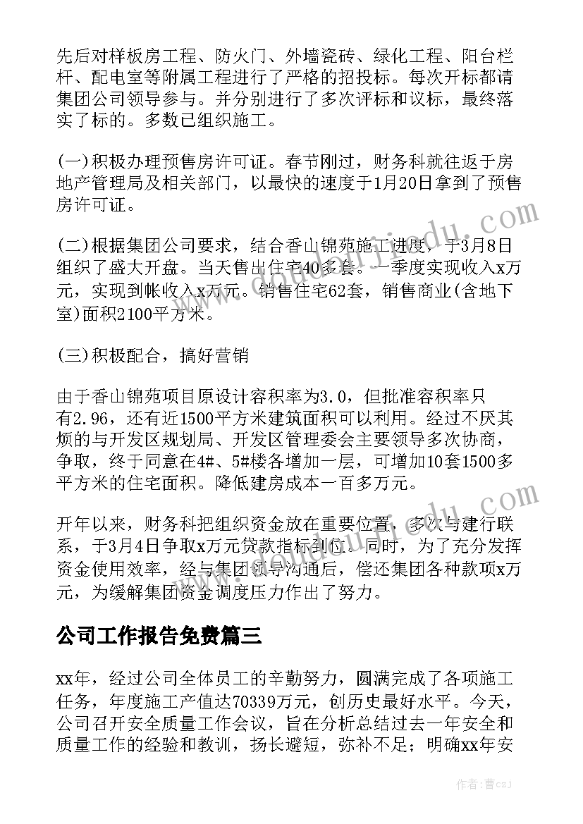 公司工作报告免费