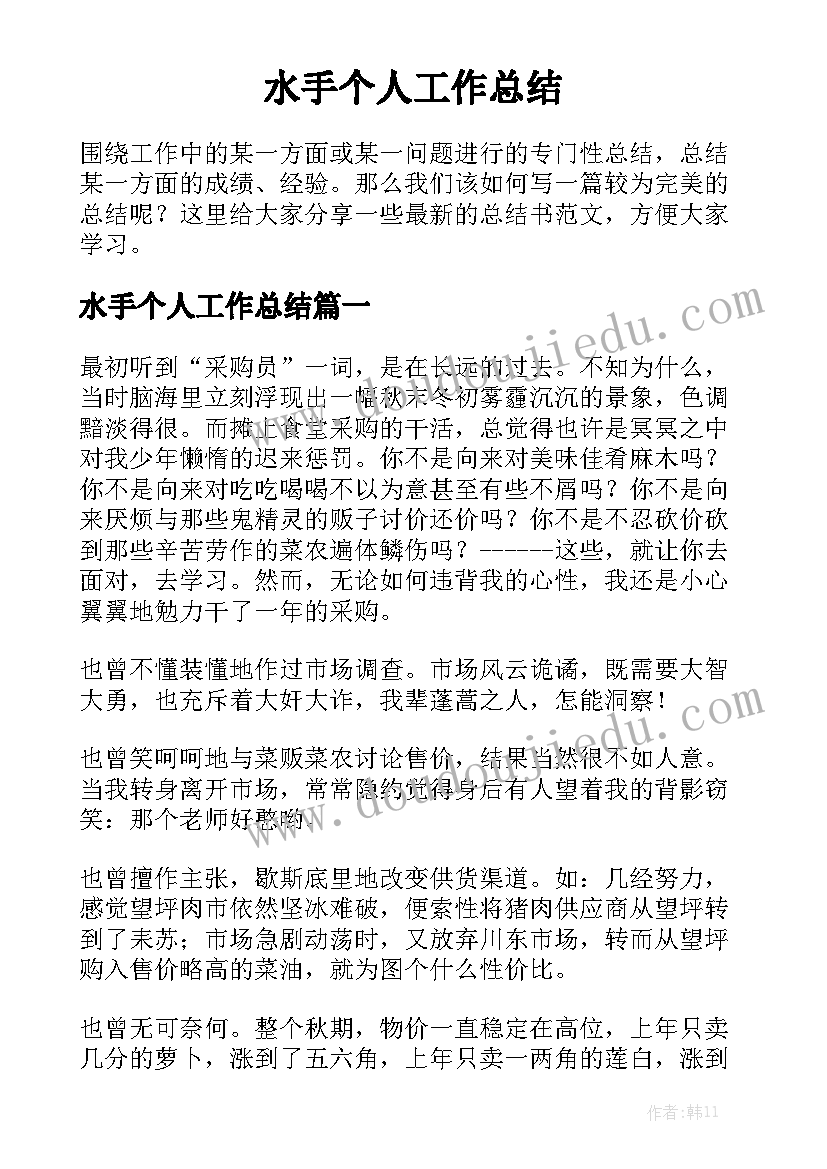 水手个人工作总结