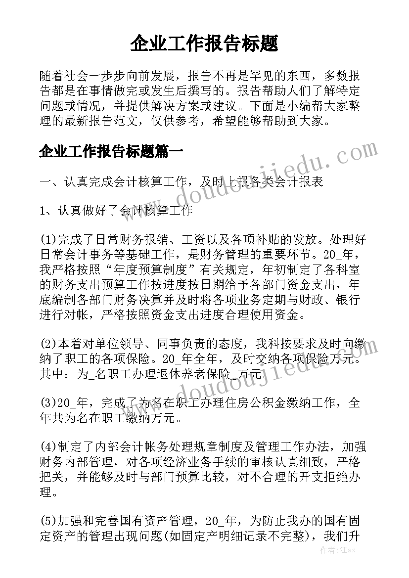 企业工作报告标题