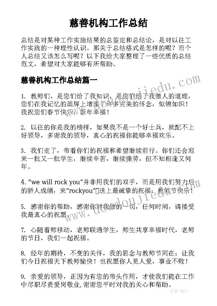 慈善机构工作总结