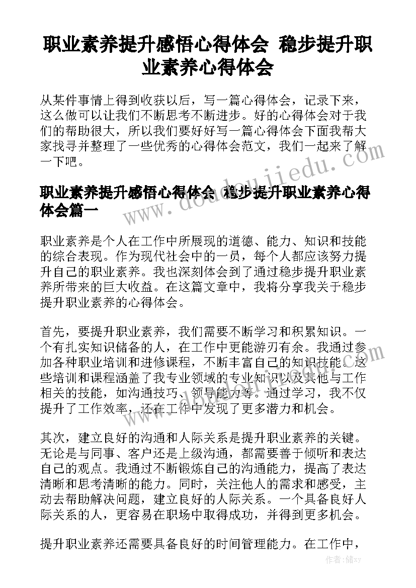 职业素养提升感悟心得体会 稳步提升职业素养心得体会